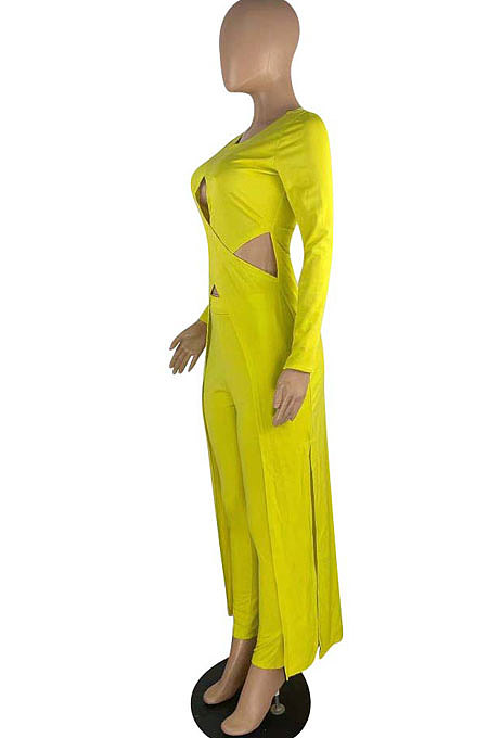 Black Modest New Women Long Sleeve Round Neck Cross Hollow Out Cape Tops Bodycon Trousers Solid Color Sets LWW9323-1