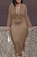 Camel New Casual Long Sleeve Deep V Neck Crop Tops Cute Tassel  Hip Skirts Sets S66316-5