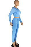 Light Blue Casual Winter Pure Color Long Sleeve Hoodie Trousers Sports Sets LMM8286-2