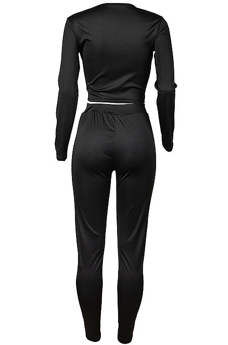 Grey Fashion Stripe Spliced Long Sleeve Square Neck Bodycon Tops Pencli Pants Sets MD383-5