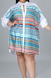 Red White Color Matching Autumn Winter Simple Positioning Printing Long Sleeve Loose Shirt Dress LWW9321-1