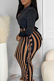 Black New Casual Long Sleeve Deep V Neck Crop Tops Cute Tassel  Hip Skirts Sets S66316-1