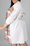 Blue White Color Matching Autumn Winter Simple Positioning Printing Long Sleeve Loose Shirt Dress LWW9321-2