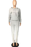 Pink Cotton Blend Pure Color Long Sleeve Hoodie Bodycon Slit Trousers Sports Sets LMM8287-1