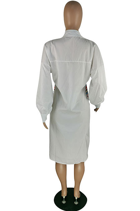 Red White Color Matching Autumn Winter Simple Positioning Printing Long Sleeve Loose Shirt Dress LWW9321-1