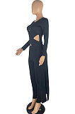 Red Modest New Women Long Sleeve Round Neck Cross Hollow Out Cape Tops Bodycon Trousers Solid Color Sets LWW9323-2