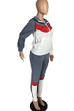 Orange Black Winter Mulitucolor Spliced Long Sleeve Zip Front Hoodie Trousers Sports Sets LMM8290-1