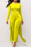 Red Modest New Women Long Sleeve Round Neck Cross Hollow Out Cape Tops Bodycon Trousers Solid Color Sets LWW9323-2