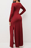 Black Modest New Women Long Sleeve Round Neck Cross Hollow Out Cape Tops Bodycon Trousers Solid Color Sets LWW9323-1