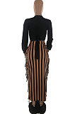 Camel New Casual Long Sleeve Deep V Neck Crop Tops Cute Tassel  Hip Skirts Sets S66316-5