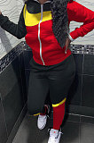 Orange Black Winter Mulitucolor Spliced Long Sleeve Zip Front Hoodie Trousers Sports Sets LMM8290-1