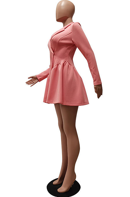 White Wholesale Long Sleeve Lapel Neck Double-Breasted Collect Waist Plain Color Dress CM2160-2