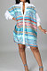 Blue White Color Matching Autumn Winter Simple Positioning Printing Long Sleeve Loose Shirt Dress LWW9321-2