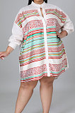 Blue White Color Matching Autumn Winter Simple Positioning Printing Long Sleeve Loose Shirt Dress LWW9321-2