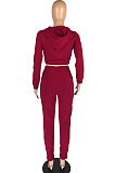 Purplish Red Casual Winter Pure Color Long Sleeve Hoodie Trousers Sports Sets LMM8286-1