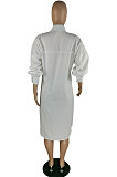 Blue White Color Matching Autumn Winter Simple Positioning Printing Long Sleeve Loose Shirt Dress LWW9321-2