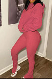 Pink Cotton Blend Pure Color Long Sleeve Hoodie Bodycon Slit Trousers Sports Sets LMM8287-1