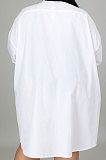 Blue White Color Matching Autumn Winter Simple Positioning Printing Long Sleeve Loose Shirt Dress LWW9321-2