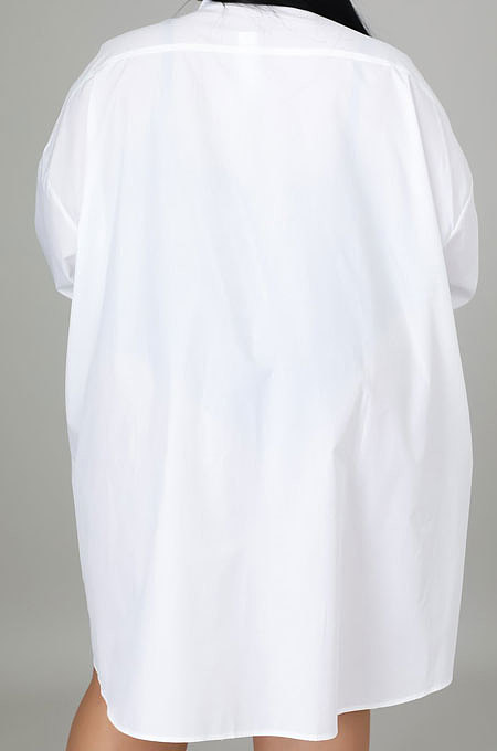 Blue White Color Matching Autumn Winter Simple Positioning Printing Long Sleeve Loose Shirt Dress LWW9321-2