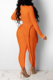 Black Wholesale Women's Long Sleeve O Neck Hole Slim Fitting Lock Seam Bodycon Jumpsuits SDE29132-2