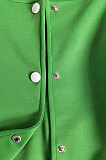 Green Women Autumn Winter Fashion Snap Fastener Double Ribber Baseball Uniform Bodycon Jacket AA5273-1