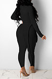 Black Wholesale Women's Long Sleeve O Neck Hole Slim Fitting Lock Seam Bodycon Jumpsuits SDE29132-2
