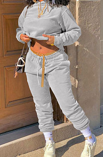Light Grey Winter Long Sleeve Loose Velvet Hoodie Trousers Solid Color Sports Sets TK6201-1