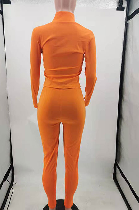 Ligth Blue Simple Pure Color Long Sleeve Stand Neck Zipper Tops Pencil Pants  Sports Sets TK6202-1