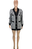 Yellow Fashion Plaid Printing Long Sleeve V Neck Single-Breasted Cardigan Coat SM9212-1