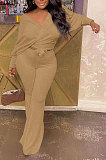 Red Fashion Pure Color Ribber Loose Bowknot Casual Pants Sets AMN8029-3