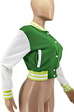 Rose Red Women Autumn Winter Fashion Snap Fastener Double Ribber Baseball Uniform Bodycon Jacket AA5273-12