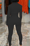 Ligth Blue Simple Pure Color Long Sleeve Stand Neck Zipper Tops Pencil Pants  Sports Sets TK6202-1