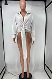 Apricot Club Ruffle Long Sleeve Deep V Neck Solid Color Casual Shirts SMD82085-1