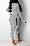 Black Wholesale Women's Long Sleeve O Neck Hole Slim Fitting Lock Seam Bodycon Jumpsuits SDE29132-2