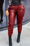 Brown New Pure Color Elasticband Leather Pants CL6100-4