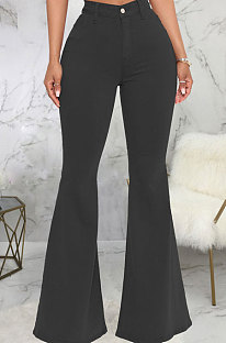 Black Fashion High Waist Elastic Jean Flare Pants SMR2599-1