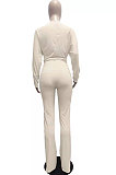 Red Fashion Pure Color Ribber Loose Bowknot Casual Pants Sets AMN8029-3