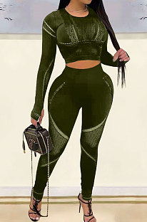 Army Green Fashion Positioning Printing Casual Tight Pants Sets AMN8030-3