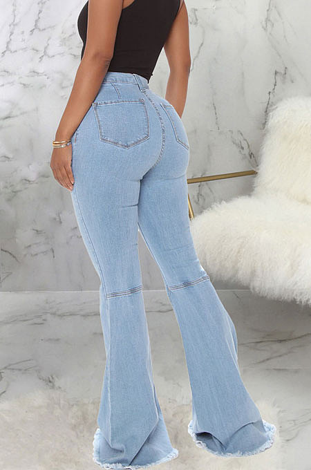 Black Fashion High Waist Elastic Jean Flare Pants SMR2599-1