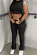 Black Cottton Blend Sleeveless Crop Tips Ruffle Pants Solid Color Sets CL6107-1