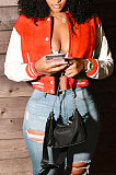 Yellow Women Autumn Winter Fashion Snap Fastener Double Ribber Baseball Uniform Bodycon Jacket AA5273-5