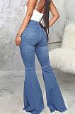 Light Blue Fashion High Waist Elastic Jean Flare Pants SMR2599-3