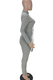 Gray Women Pure Color Long Sleeve Irregular Bodycon Pants ANK06030-1