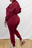 Black Simple Women's Long Sleeve Zip Front Coat Trousers Solid Color Sports Sets MTY6609-1