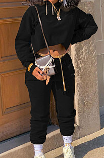 Black Winter Long Sleeve Loose Velvet Hoodie Trousers Solid Color Sports Sets TK6201-4