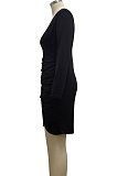 Red Night Club Sexy Long Sleeve V Neck Collect Waist Slim Fitting Ruffle Hip Dress SMR10155-1