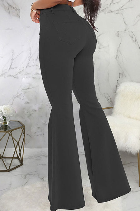 Black Fashion High Waist Elastic Jean Flare Pants SMR2599-1