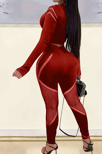 Wine Red Fashion Positioning Printing Casual Tight Pants Sets AMN8030-4