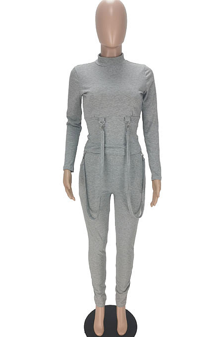 Gray Women Pure Color Long Sleeve Irregular Bodycon Pants ANK06030-1