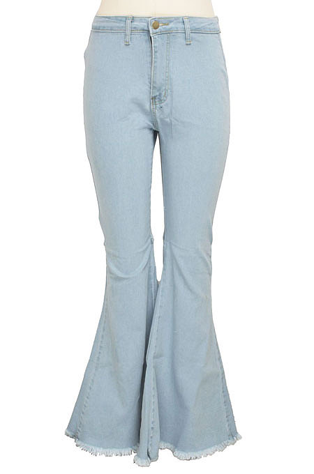 Light Blue Fashion High Waist Elastic Jean Flare Pants SMR2599-3